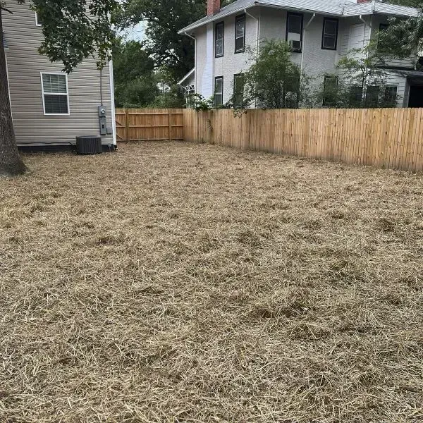 A large lawn area outside a house covered with dry yellow grass likely for professional lawn