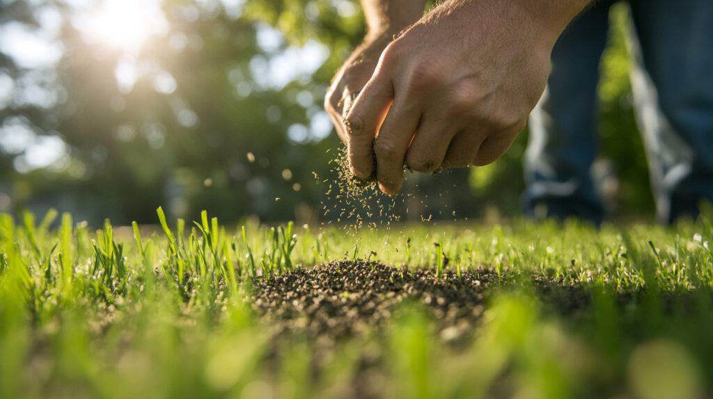 Close Up Of Hands Spreading Grass Seed